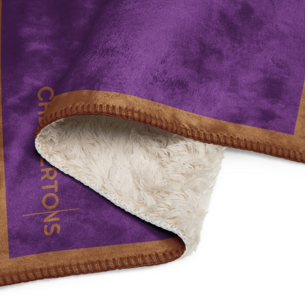Close-up of the logo and stitched border